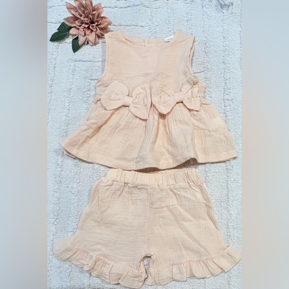 NWOT 2 Piece Baby Girl Peach Outfit- Size 12-18months